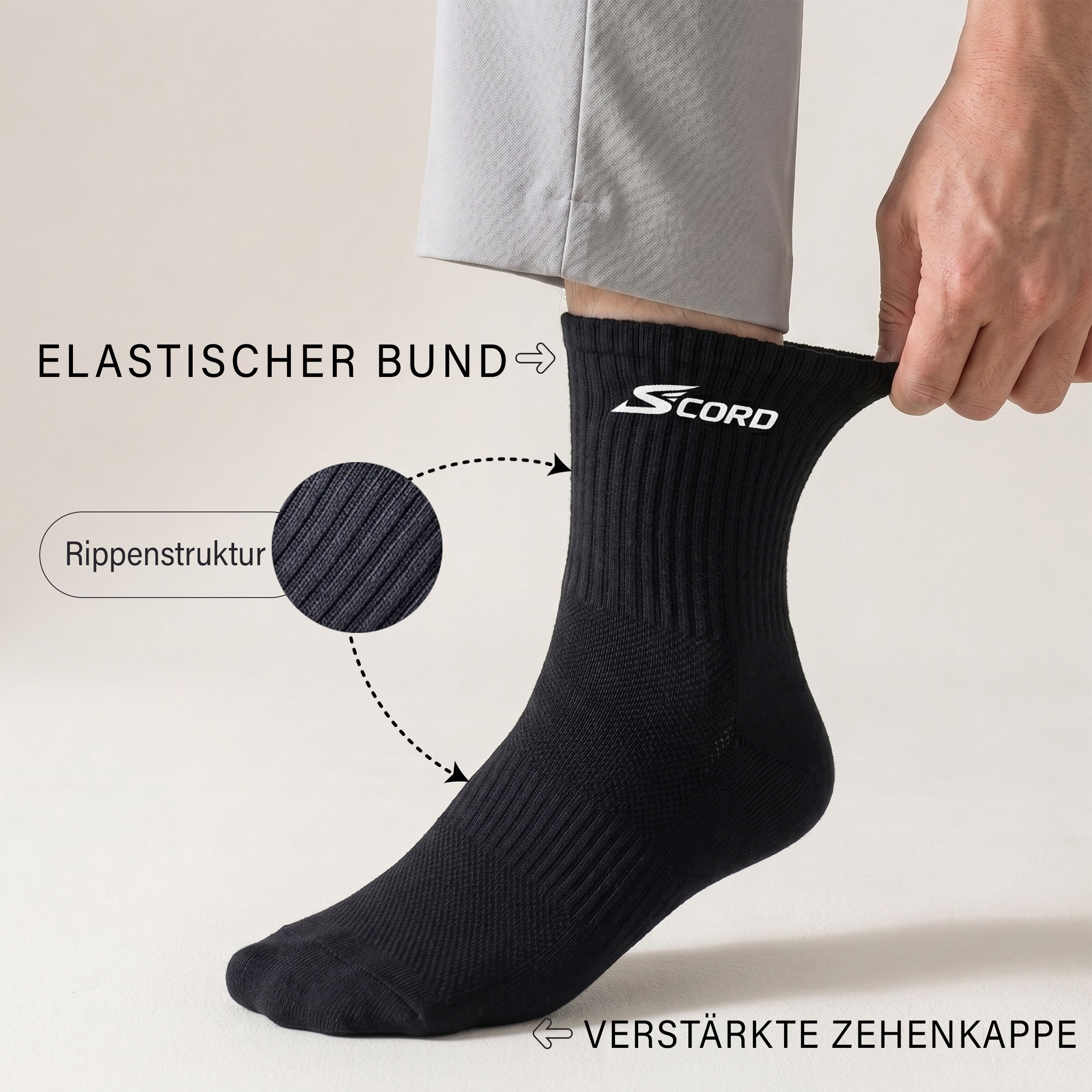 SCORD Sportsocken Herren & Damen – Weiße & Schwarze Baumwollsocken 3 Paar