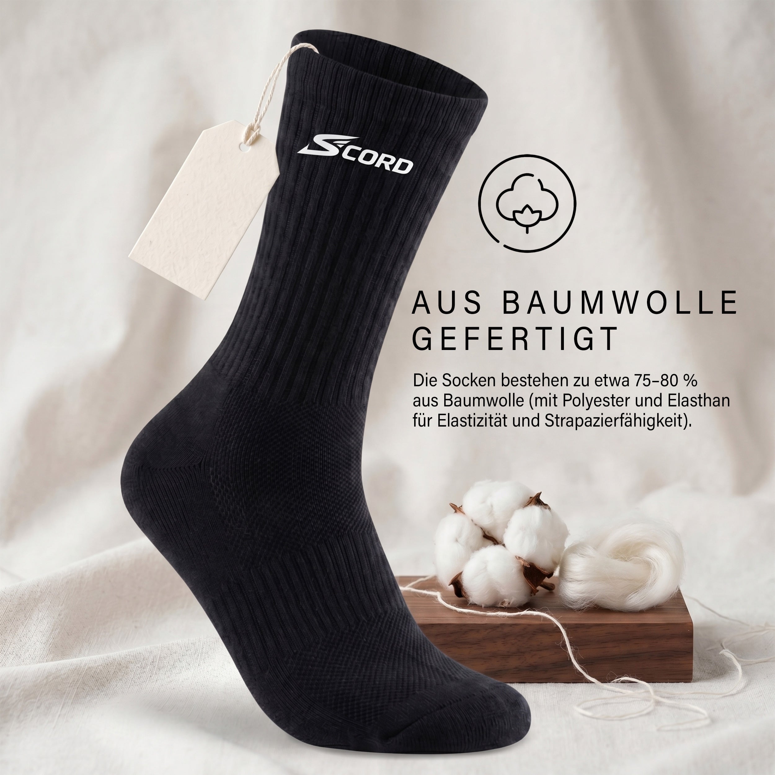 SCORD Sportsocken Herren & Damen – Weiße & Schwarze Baumwollsocken 3 Paar