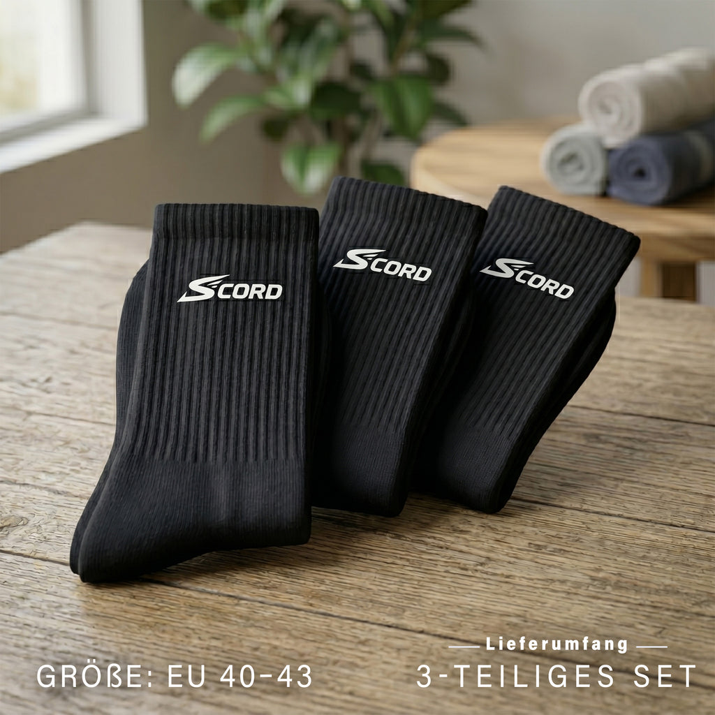 SCORD Sportsocken Herren & Damen – Weiße & Schwarze Baumwollsocken 3 Paar