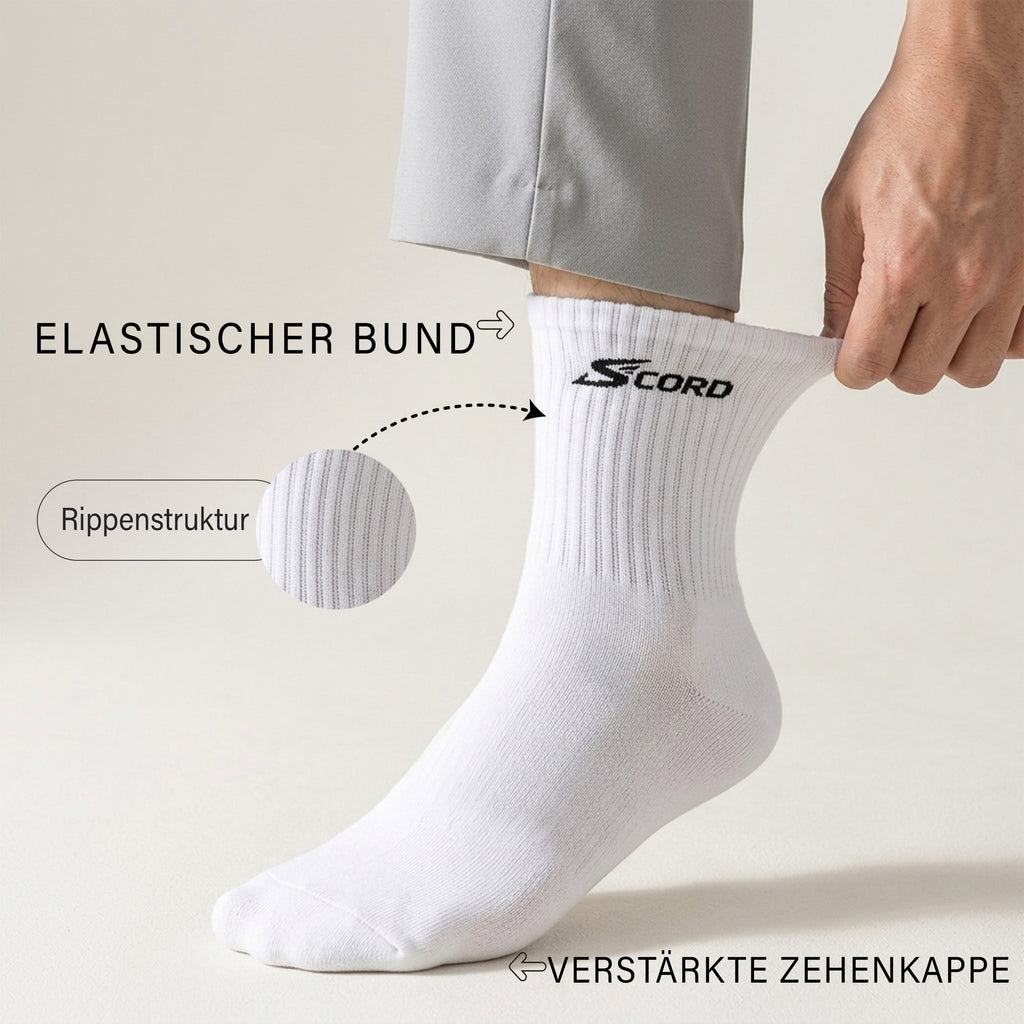 Premium Sportsocken Herren & Damen – Atmungsaktive Baumwollsocken Weiß – 3 Paar