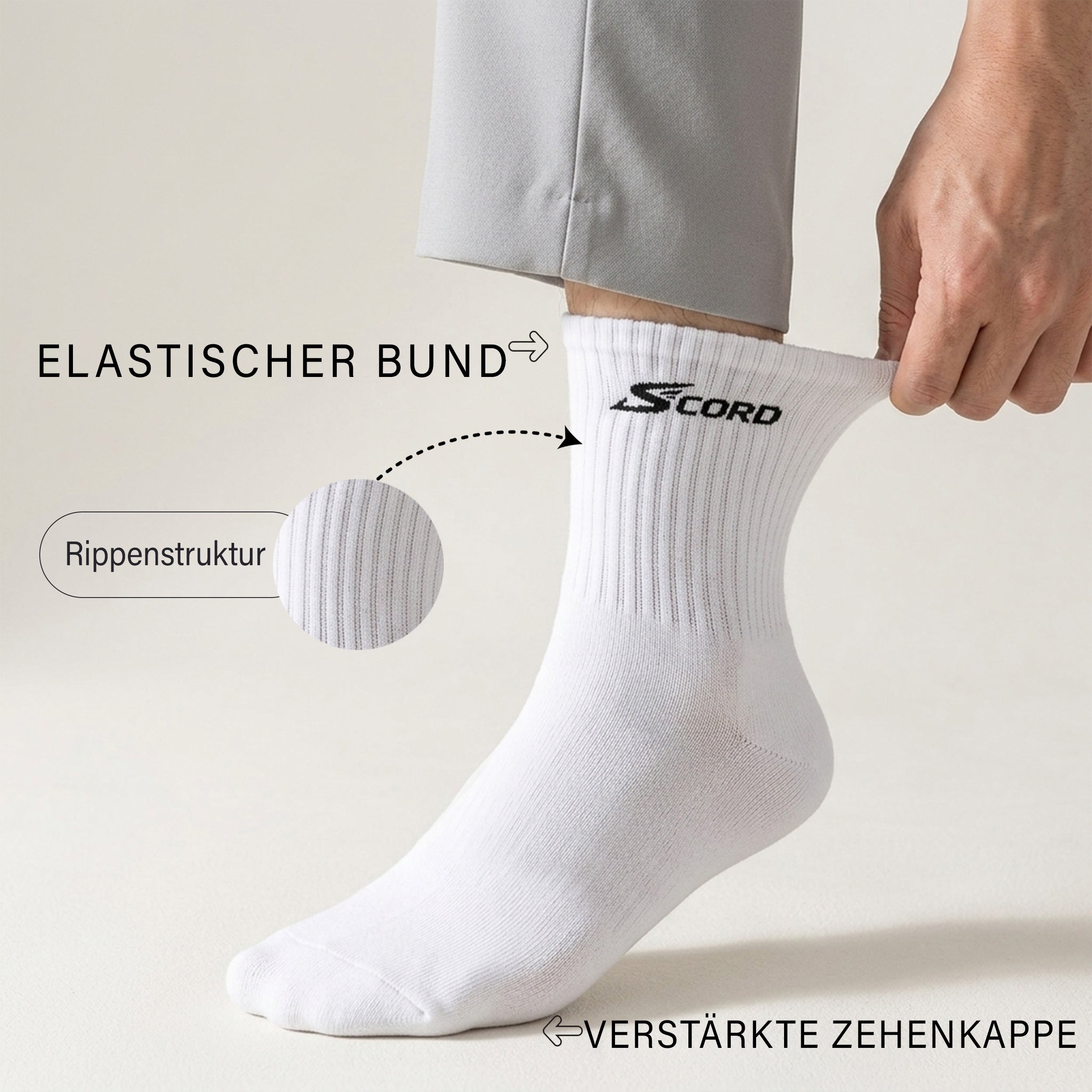 Premium Sportsocken Herren & Damen – Atmungsaktive Baumwollsocken Weiß – 3 Paar