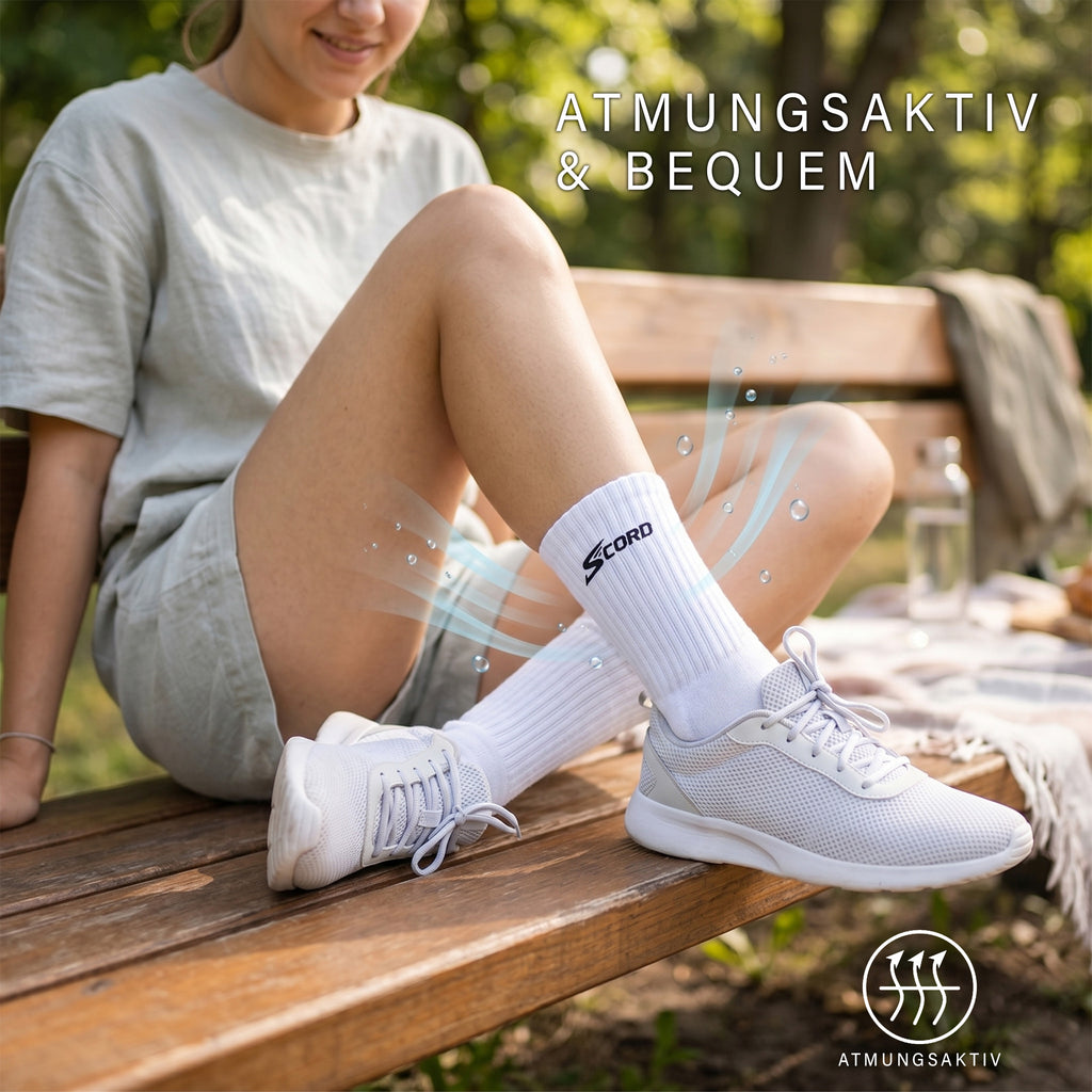 Premium Sportsocken Herren & Damen – Atmungsaktive Baumwollsocken Weiß – 3 Paar