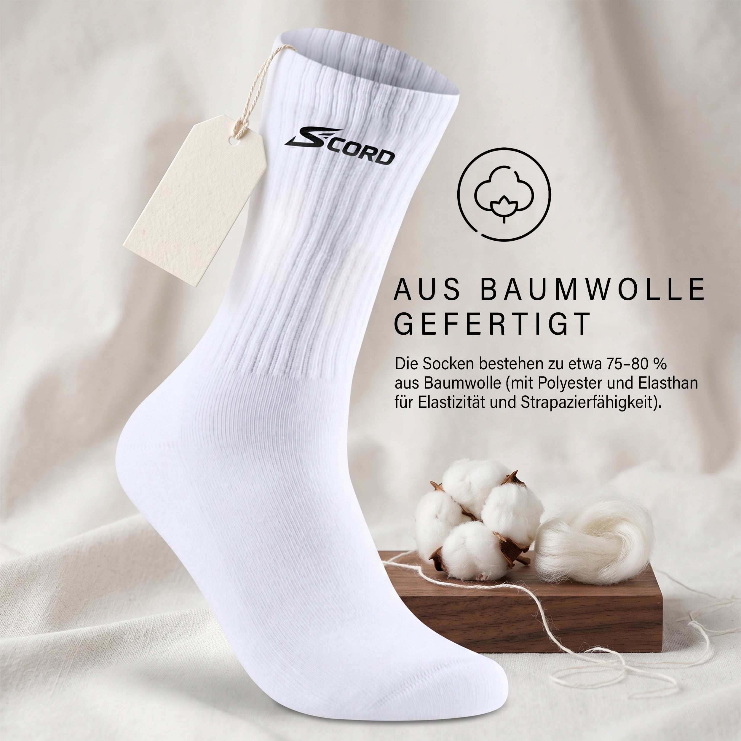 Premium Sportsocken Herren & Damen – Atmungsaktive Baumwollsocken Weiß – 3 Paar