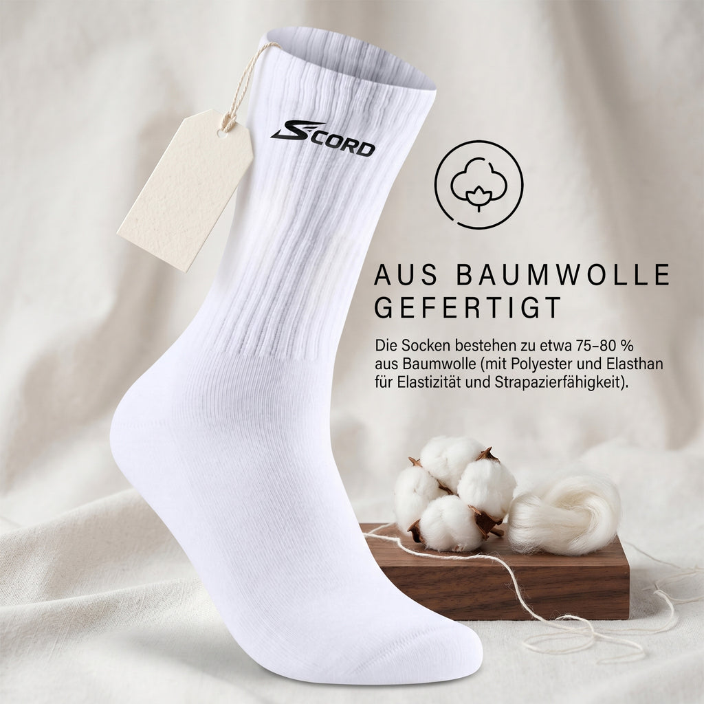 Premium Sportsocken Herren & Damen – Atmungsaktive Baumwollsocken Weiß – 3 Paar