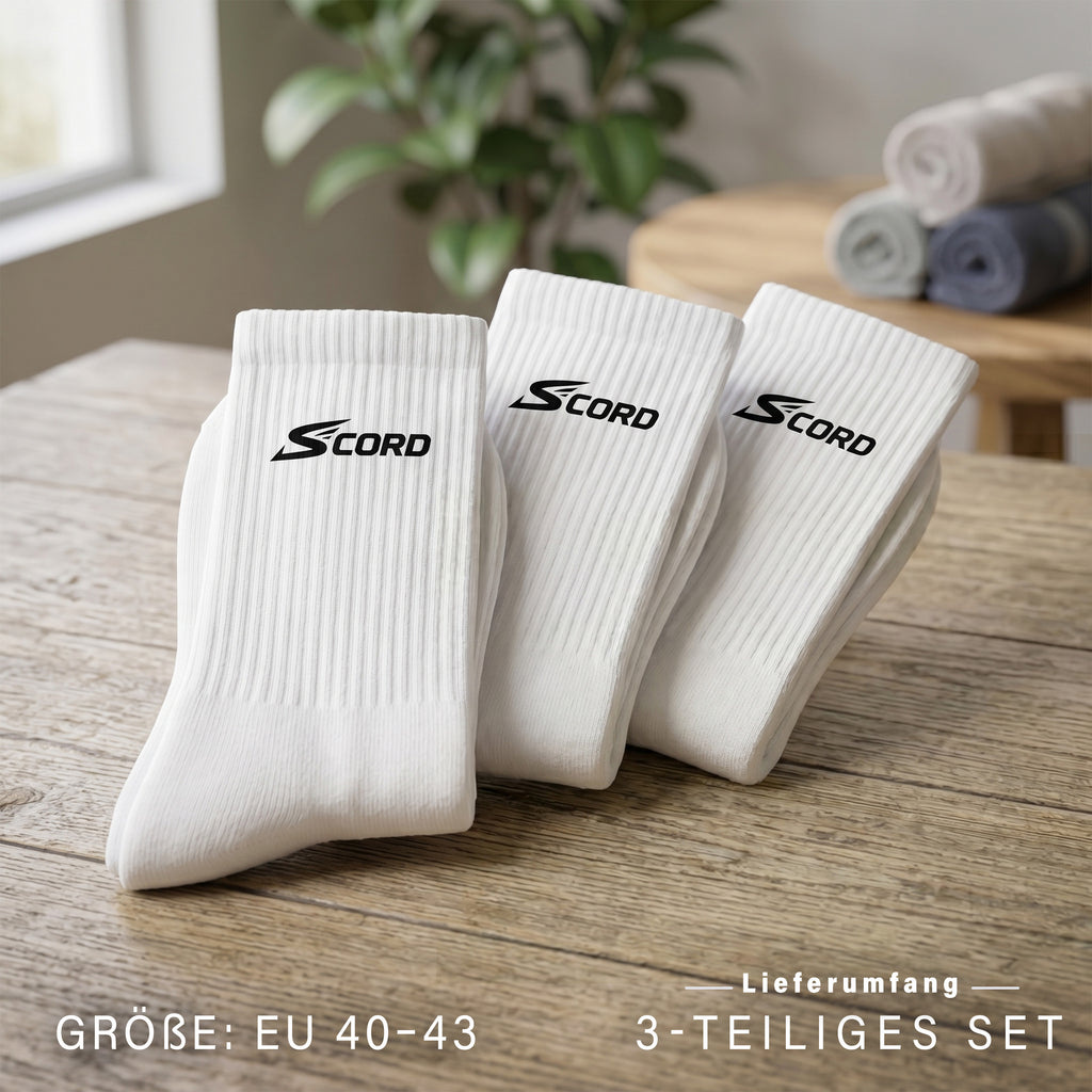 Premium Sportsocken Herren & Damen – Atmungsaktive Baumwollsocken Weiß – 3 Paar